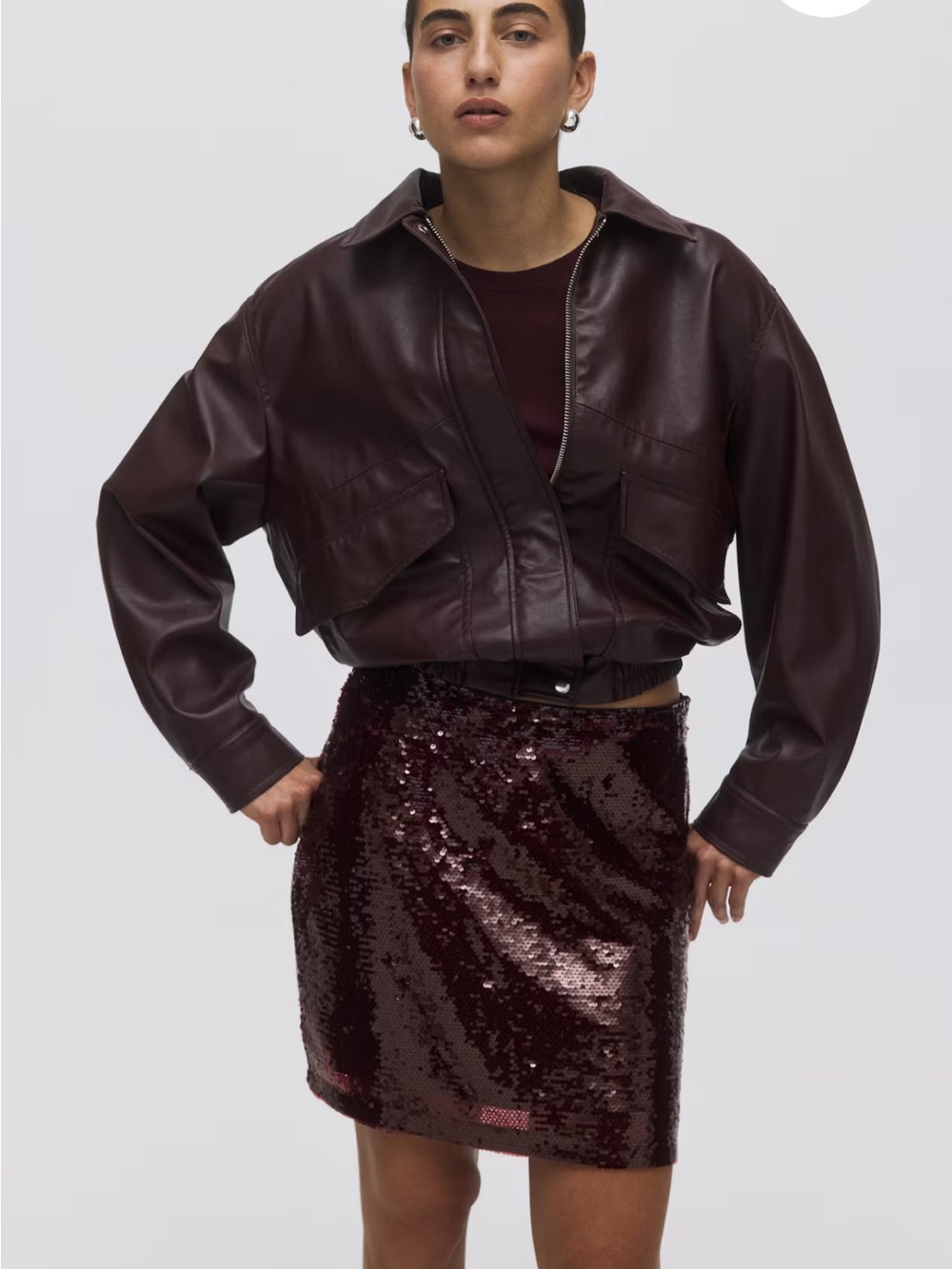 H&M Burgundy Brown Sequin Mini Skirt